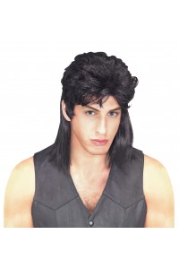 Black Mullet Adult Wig 1980s - Accessory
