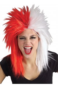 Sport Fanatic Red White Adult Wig - Accessory