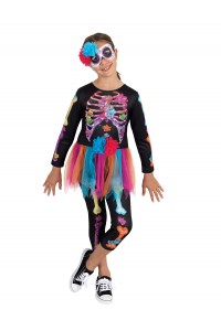 Skeleton Girl Neon Child Costume Halloween