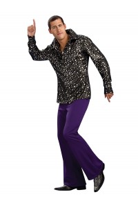 Disco Shirt - Black With Silver Stars Adult 1970s