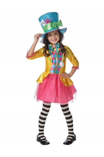 Mad Hatter Alice In Wonderland Girls Long Hanging Deluxe Child Costume