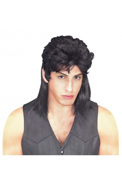 Black Mullet Adult Wig 1980s - Accessory