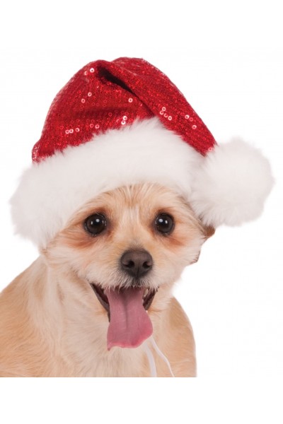 Sequin Santa Pet Hat Red Christmas