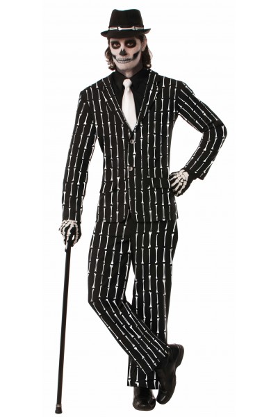 Skeleton Halloween Bone Pin Stripe Adult Suit