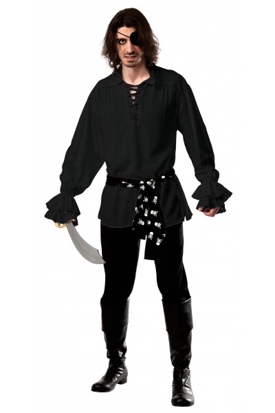 Adult Black Pirate Cotton Costume Shirt