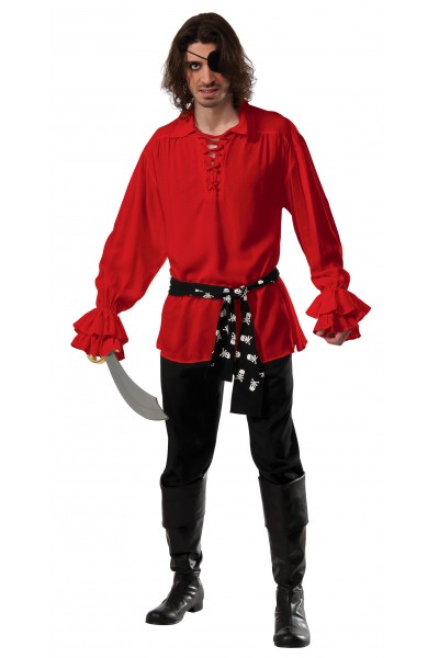 Adult Red Cotton Pirate Costume Shirt