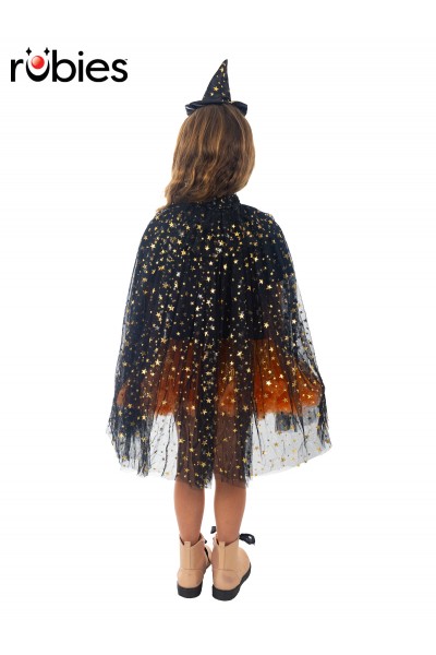 Witch Black & Gold Star Cape for Child
