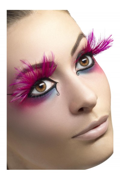 Eyelashes With Pink Feather Plumes for Adult