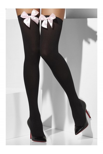 Black Thigh Highs With Pink Bows for Adult