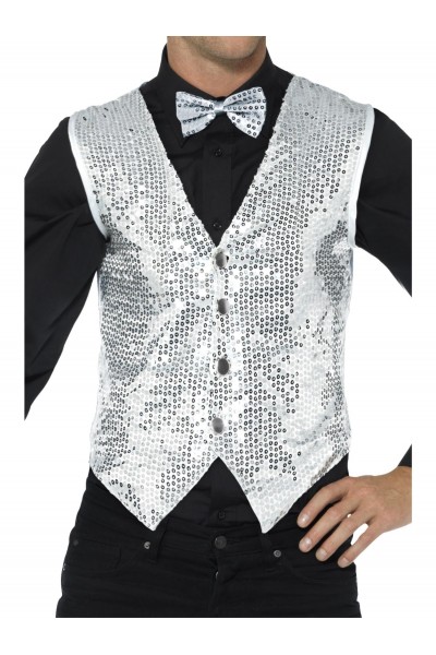 Silver Sequin Waistcoat for Adult