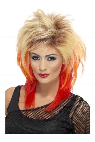 80s Blonde & Red Mullet Wig for Adult
