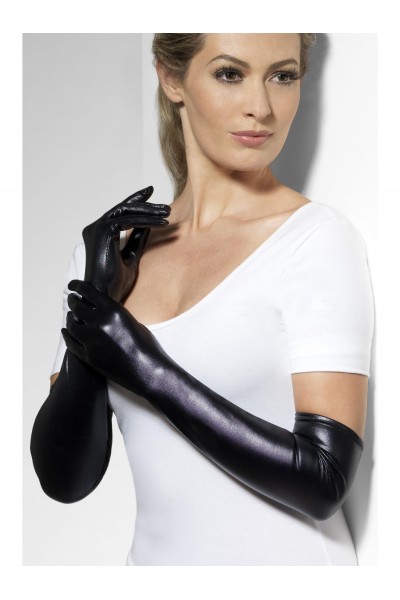 Black Wet Look Gloves for Adult