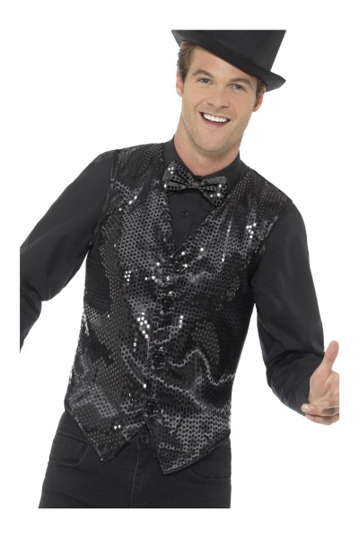 Black Sequin Waistcoat for Adult