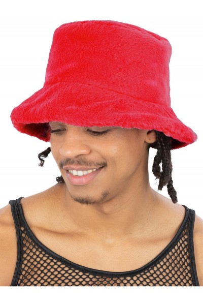 90s Red Fur Bucket Hat for Adult