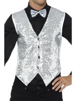 Silver Sequin Waistcoat for Adult