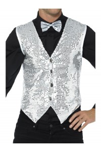 Silver Sequin Waistcoat for Adult