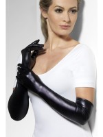 Black Wet Look Gloves for Adult
