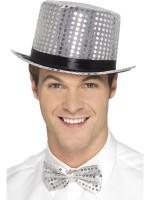Silver Sequin Top Hat for Adult