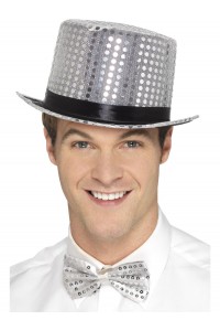 Silver Sequin Top Hat for Adult