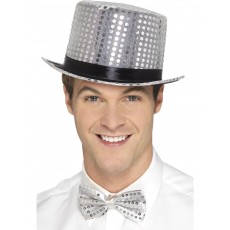 Silver Sequin Top Hat for Adult