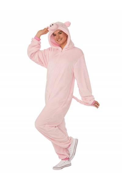 Pig Furry Hooded Onesie Adult Costume Animals
