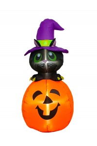 Black Cat On Pumpkin Inflatable - 4ft Tall Animals
